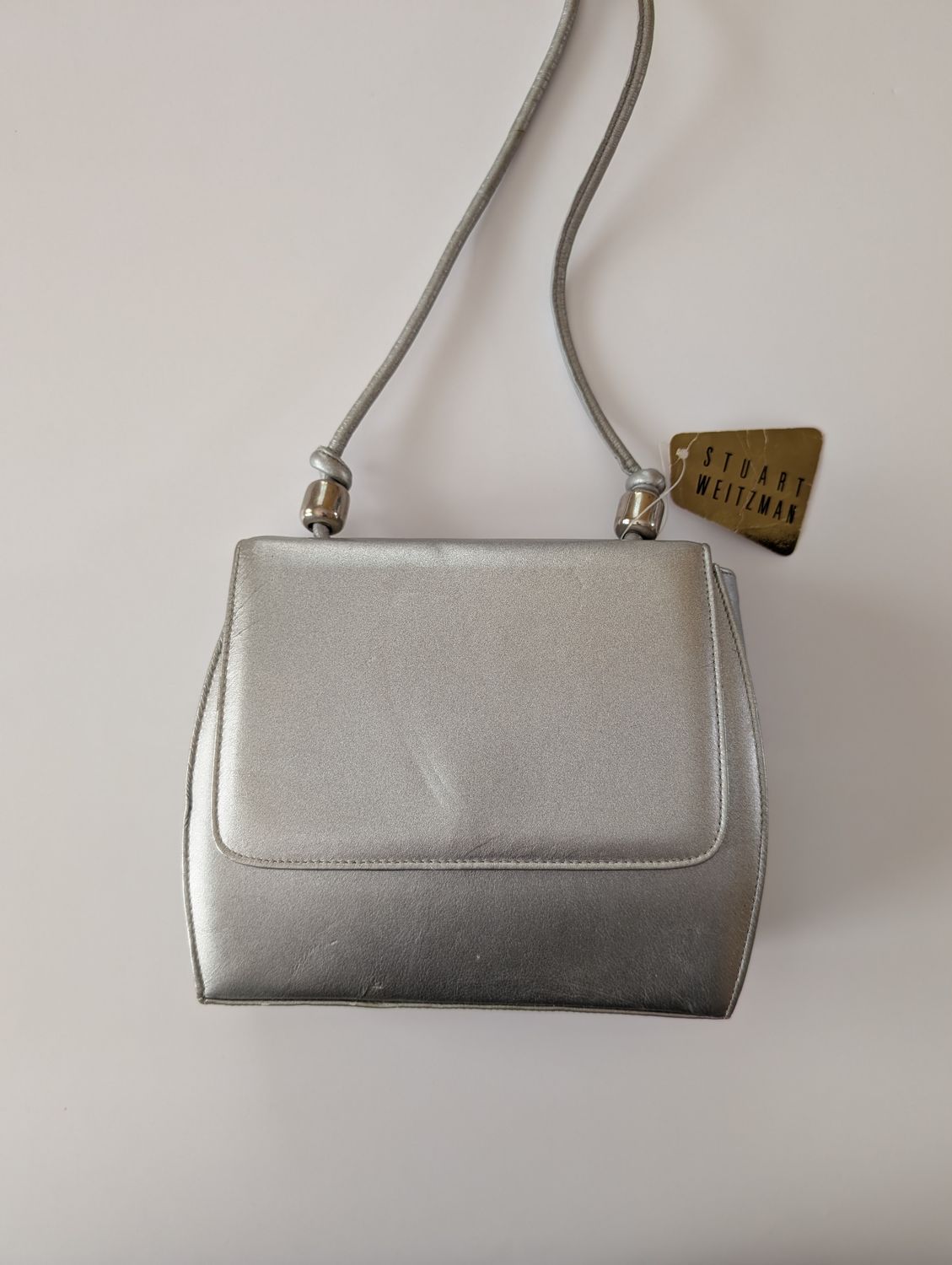 STUART WEITZMAN 80&#39;s/Early 90&#39;s Deadstock Pewter Mini Box Shoulder Bag