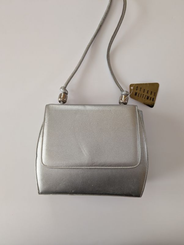 STUART WEITZMAN 80&#39;s/Early 90&#39;s Deadstock Pewter Mini Box Shoulder Bag