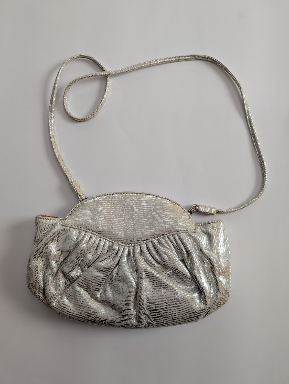 STUART WEITZMAN 80s/90s Silver Snakeskin Clutch/Shoulder Bag