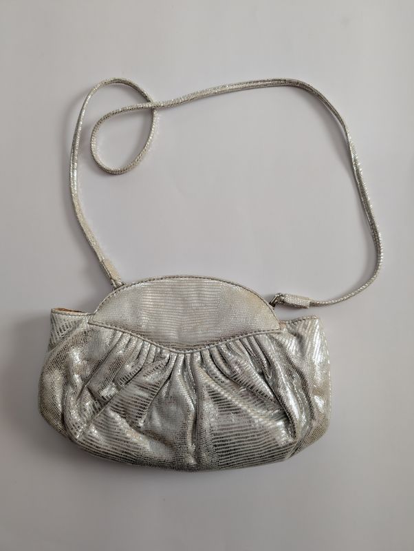 STUART WEITZMAN 80s/90s Silver Snakeskin Clutch/Shoulder Bag