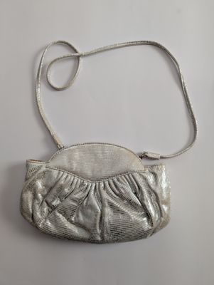STUART WEITZMAN 80s/90s Silver Snakeskin Clutch/Shoulder Bag