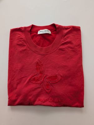 YSL 1990s Red Embroidered Butterfly Short Sleeve T-Shirt SZ L/XL