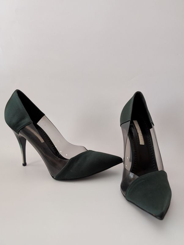 STELLA MCCARTNEY Deadstock with Defects Green Satin Vinyl Pumps SZ 39