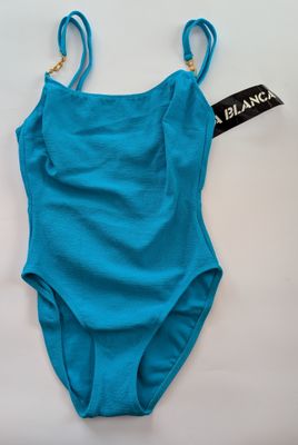 LA BLANCA 80s/90s Deadstock Bright Blue One-Piece Swimsuit SZ 6/8