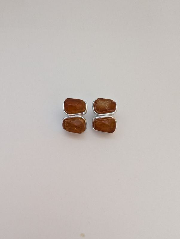 GIVENCHY Silver/Amber Resin Stones Clip On Earrings