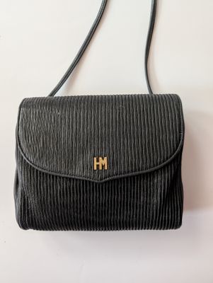 HANAE MORI 1980&#39;s Black Pleated Shoulder Bag