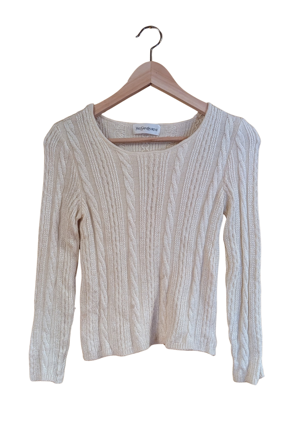YSL Buttercream Wide Neck Long Sleeve Cable Knit Sweater Size M