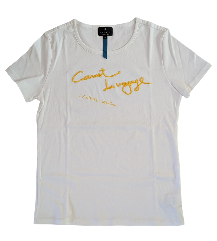 LANVIN New 1992 Yellow Beaded White Tee Size 36