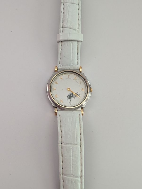 KRIZIA Leopard Watch Face with White Leather Straps