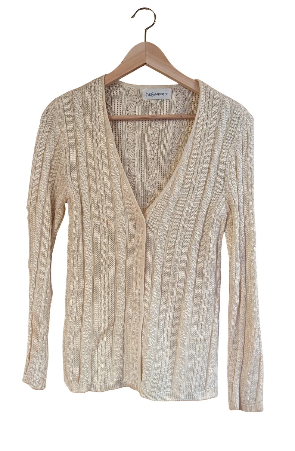 YSL Buttercream Long Sleeve V-Neck Cardigan Sweater