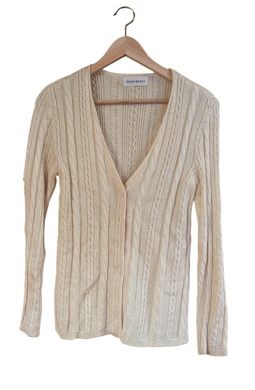 YSL Buttercream Long Sleeve V-Neck Cardigan Sweater