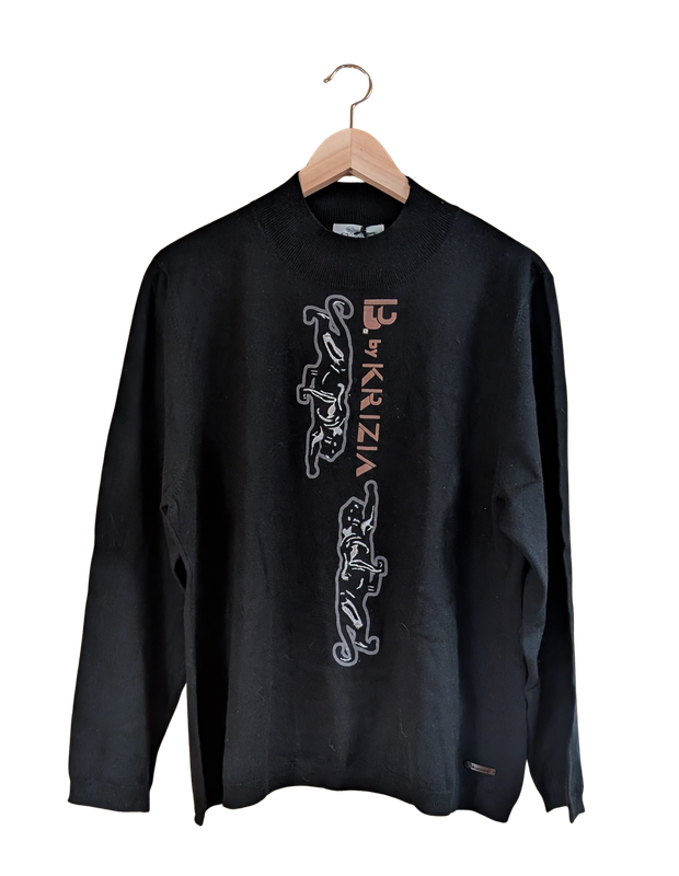 KRIZIA Deadstock 1990s Black Appliqued Mock Neck Sweater Size L