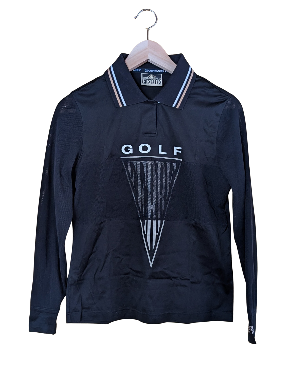 GIANFRANCO FERRE 1990s Black Logo Golf Shirt SZ S