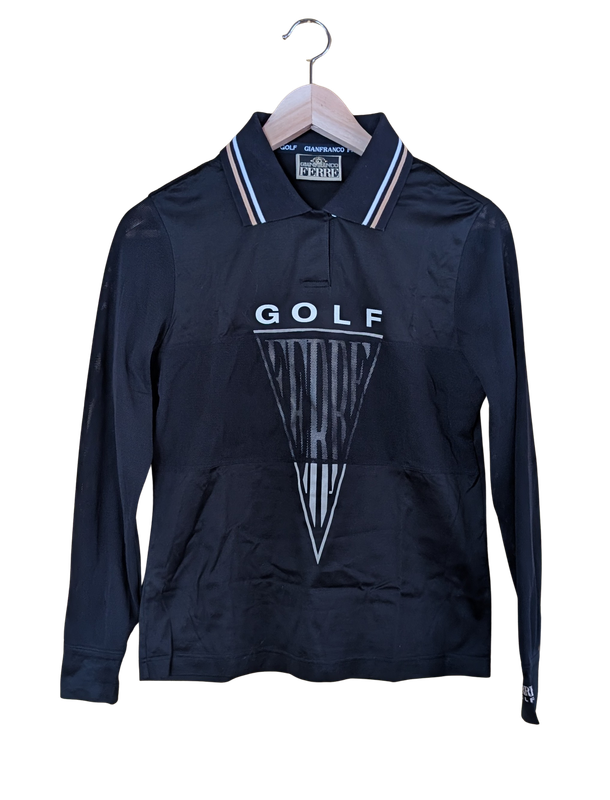 GIANFRANCO FERRE 1990s Black Logo Golf Shirt SZ S