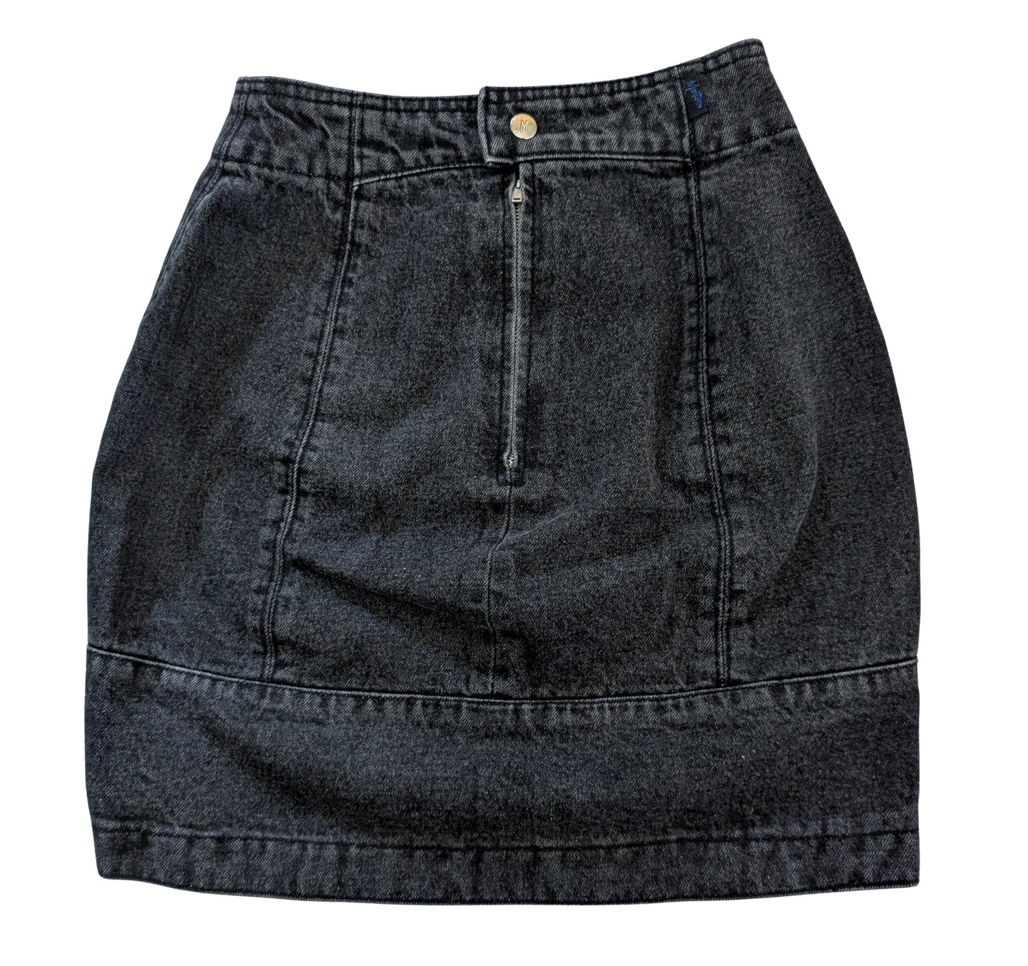 CLAUDE MONTANA Black Acid Wash Denim Miniskirt SZ XXS