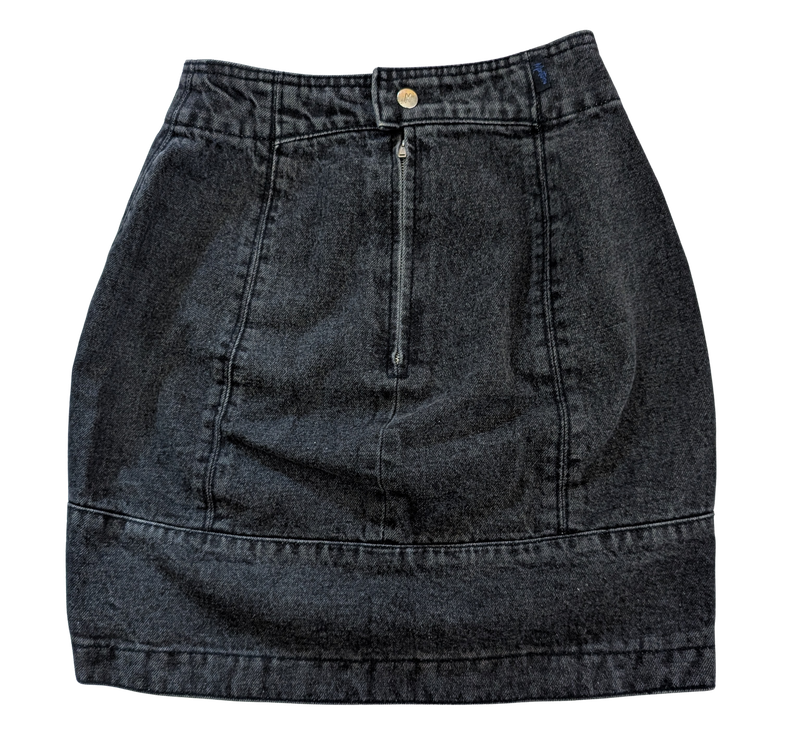 CLAUDE MONTANA Black Acid Wash Denim Miniskirt SZ XXS