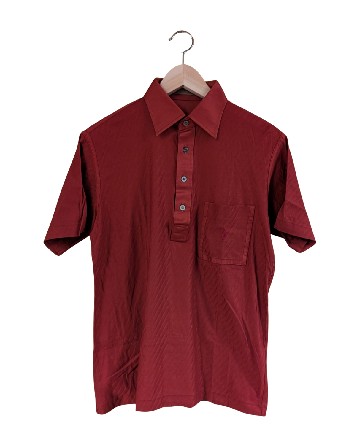 YSL Men&#39;s Burgundy Tonal Diagonal Stripe Polo Short Size M