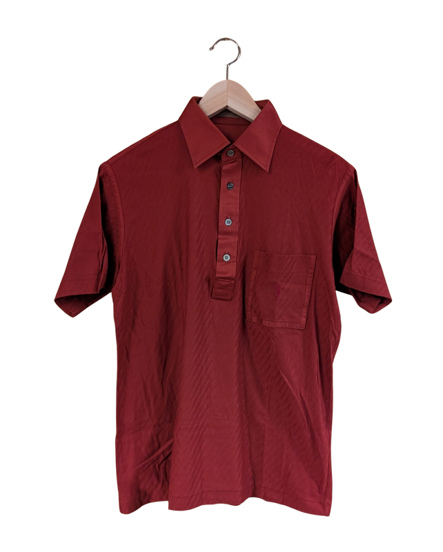 YSL Men&#39;s Burgundy Tonal Diagonal Stripe Polo Short Size M