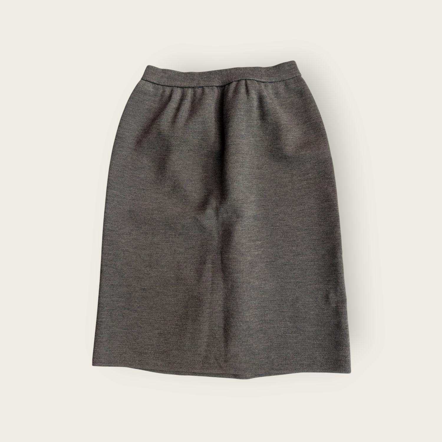 YSL 1990s Gray Knit Knee Length Skirt With Rib Waistband SZ XS