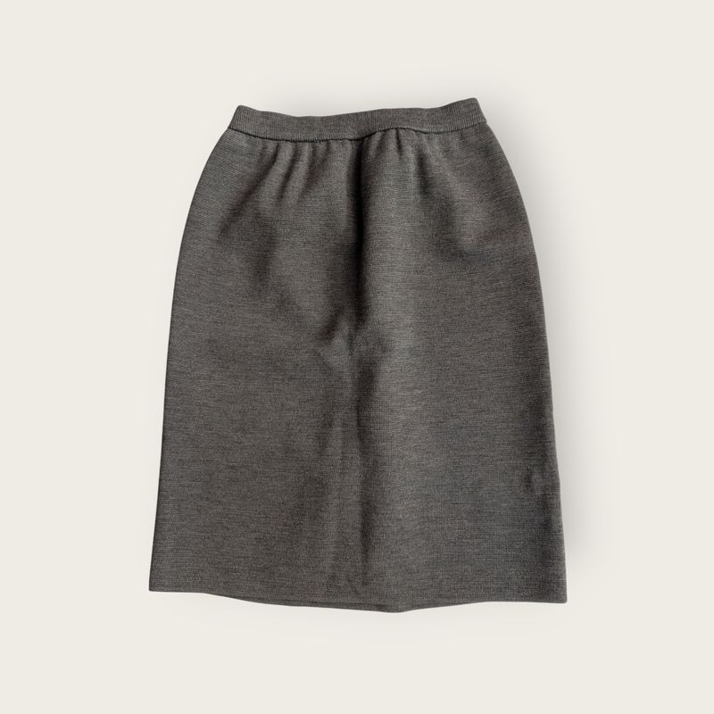 YSL 1990s Gray Knit Knee Length Skirt With Rib Waistband SZ XS