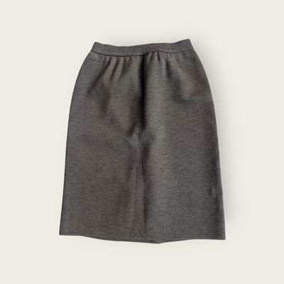 YSL 1990s Gray Knit Knee Length Skirt With Rib Waistband SZ XS
