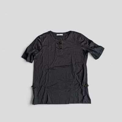 YSL Black Short Sleeve Ladies Top with Frog Closure Details SZ M