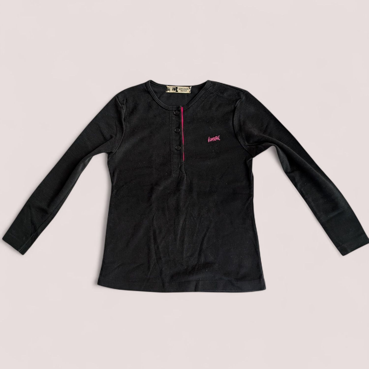 KANSAI YAMAMOTO Black Fleece Long Sleeve Henley Top SZ XS/S