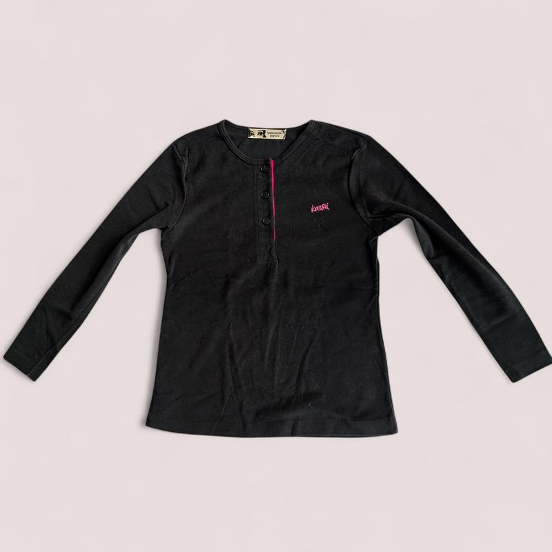 KANSAI YAMAMOTO Black Fleece Long Sleeve Henley Top SZ XS/S