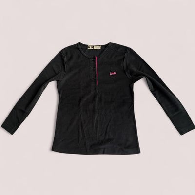 KANSAI YAMAMOTO Black Fleece Long Sleeve Henley Top SZ XS/S