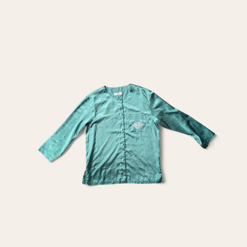 KARL LAGERFELD Ladies 1980&#39;s Teal Satin Tunic SZ L