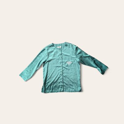 KARL LAGERFELD Ladies 1980&#39;s Teal Satin Tunic SZ L