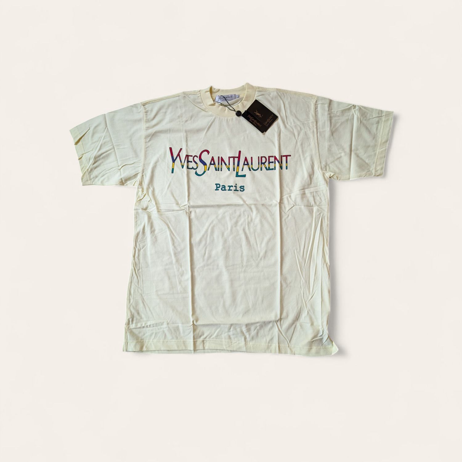 YSL Deadstock Men&#39;s Pale Yellow T-Shirt SZ L