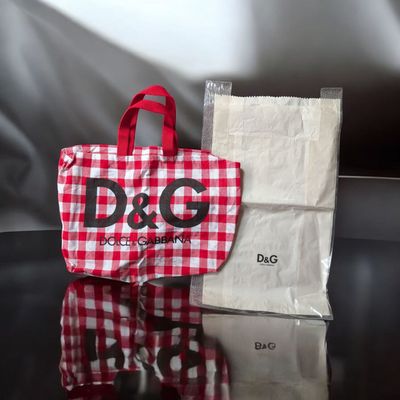 D&amp;G Deadstock Red/White Plaid Cotton Tote with ClearOriginal Shopping Bag