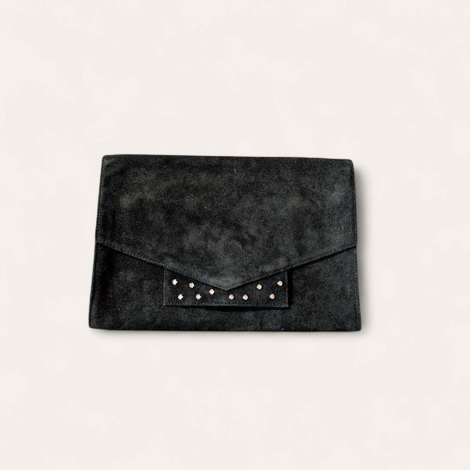SONIA RYKIEL Large Black Suede/Rhinestone Clutch with Original Box