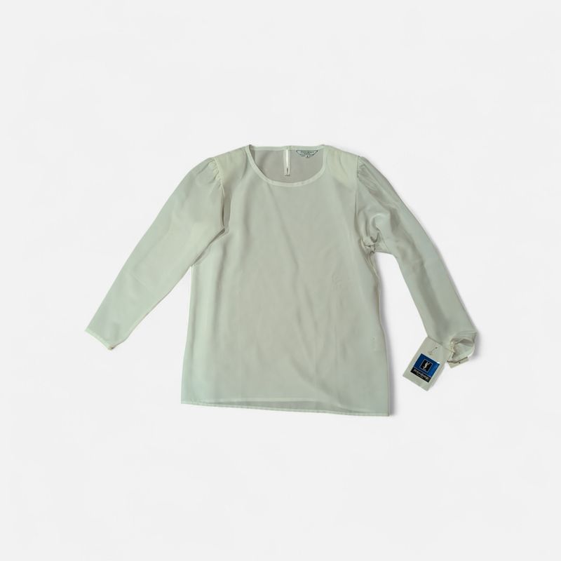 YSL CHEMISES Deadstock Sheer White Shoulder Padded Long Sleeve Top SZ M