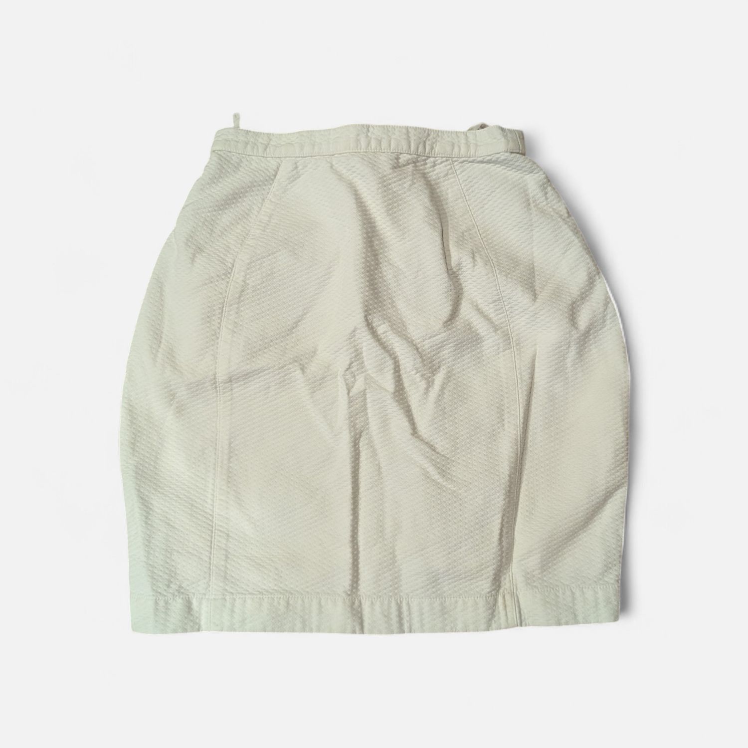 THIERRY MUGLER High Waist White Textured Cotton Mini Skirt SZ 36