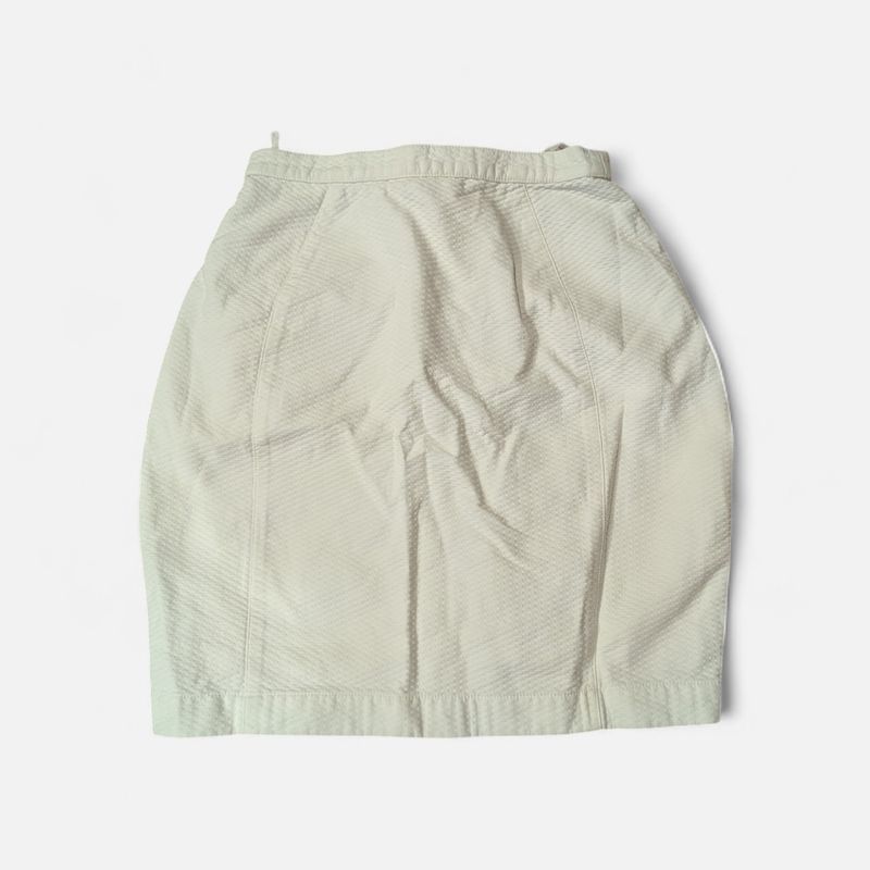 THIERRY MUGLER High Waist White Textured Cotton Mini Skirt SZ 36
