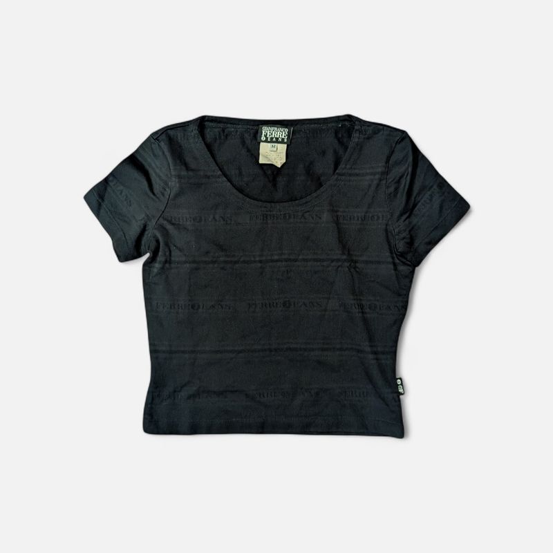 Gianfranco Ferre Jeans Cropped Black Baby Tee SZ M