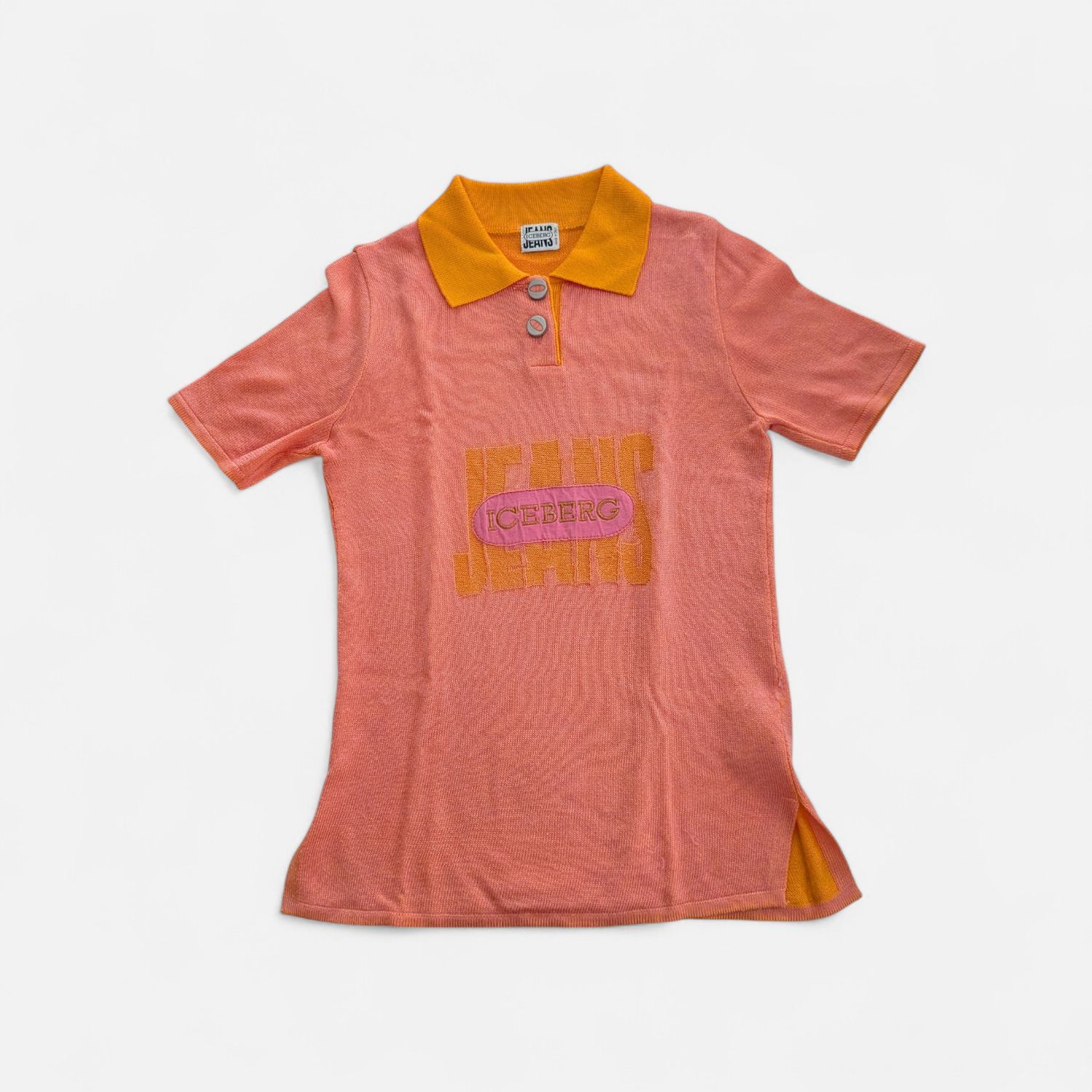 ICEBERG JEANS Ladies Knit Coral/Pink/Orange Polo Top SZ S