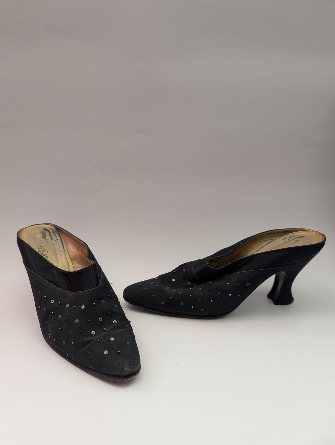 YSL 1990s Black Satin Mule Pumps SZ 9