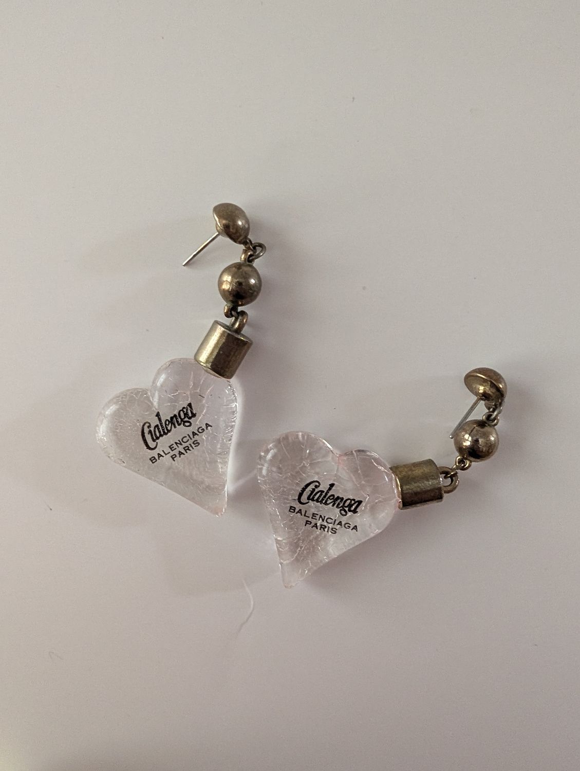 BALENCIAGA  Vintage 1970s 'Cialenga' Crackled Heart Earrings/Parts