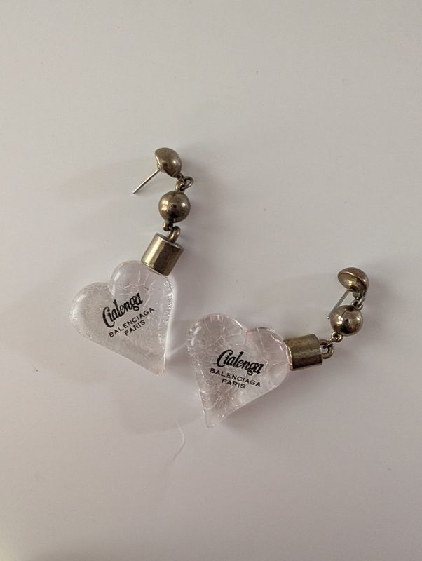 BALENCIAGA  Vintage 1970s 'Cialenga' Crackled Heart Earrings/Parts
