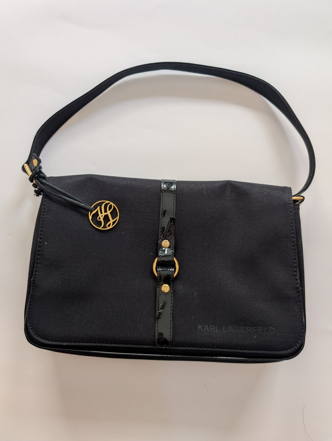 KARL LAGERFELD x MENARD Vintage Black Satin Pochette Bag