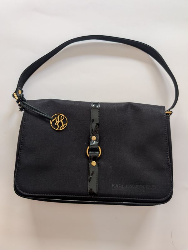 KARL LAGERFELD x MENARD Vintage Black Satin Pochette Bag