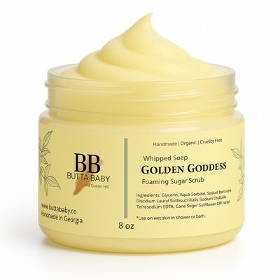 Golden Goddess Whipped Soap | Foaming Sugar Scrub 8oz | Cleanse + Exfoliate + Moisturize