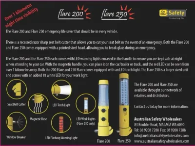 FLARE 250 EMERGENCY RESCUE LIGHT SEAT BELT CUTTER AND WINDOW BREAKER
