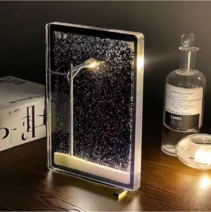 Flowing Snowy Night Night Light Street Lamp Snow Scene Snowfall DIY Handwork Acrylic Festive Gift Party Room Desktop Decoration