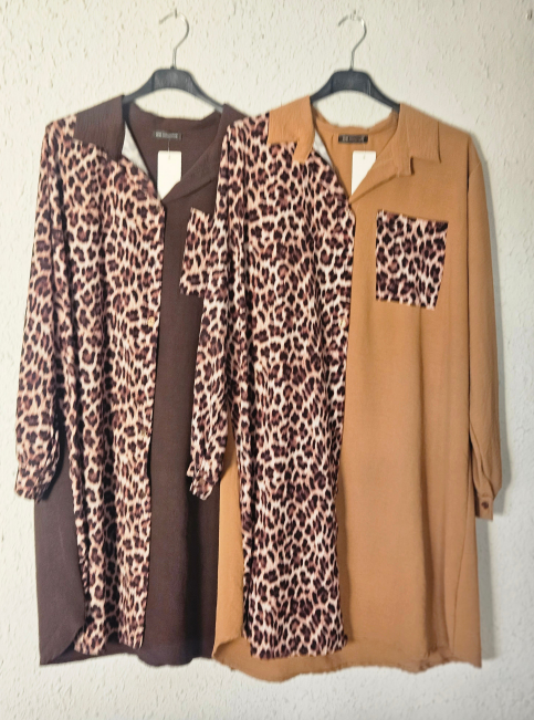 Vestido camisero manga larga animal print