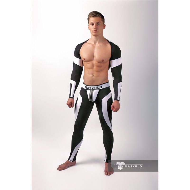 MASKULO - Men&#39;s Fetish Crop Top Spandex Long Sleeves White - 4XL
