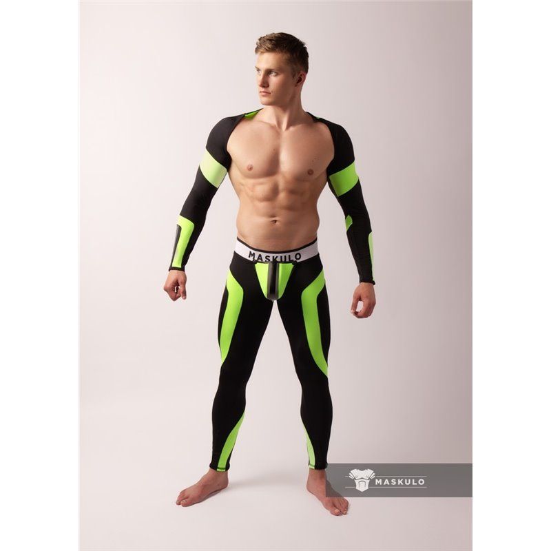 MASKULO - Men&#39;s Fetish Crop Top Spandex Long Sleeves Neon Green - 2XL